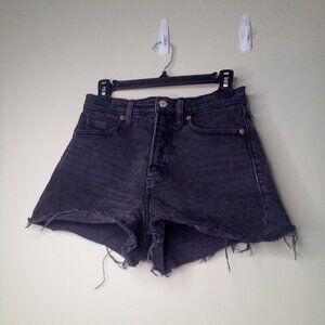 Old Navy Cut-Off Shorts Women 4 Denim Sky Hi A-Line Raw Hem Black